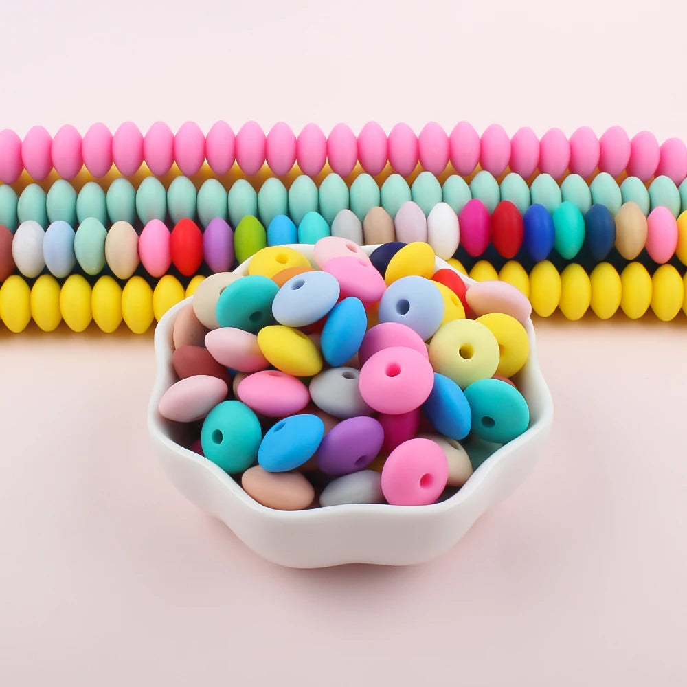 Silicone Beads 12mm Lentil Focal Beads Non Toxic Diy Set - Smarsty