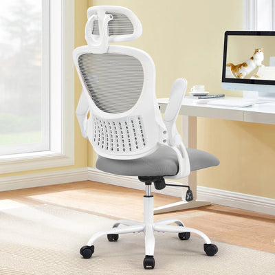 Mesh Ergonomic Office Computer Desk Chair Flip-up Arms Adjustable Headrests Comfortable Lumbar Support For Home Office - Smarsty
