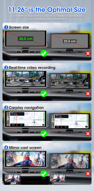 4K Dash Cam Dual Lens Car DVR With Wireless CarPlay - Smarsty