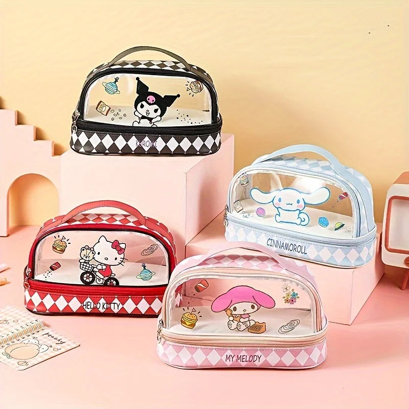 Hello Kitty & Kuromi PU Material Cosmetic Bag, Cinnamoroll Large Capacity School Supplies Organizer, With Organizer Compartment - Smarsty