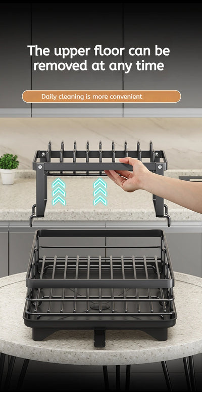 Stainless Steel Dish Drying Rack Adjustable Kitchen Plates Organizer with Drainboard Over Sink Plate Drainer Storage Organizer by Smarsty