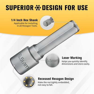 9pcs/14pcs Powerful Socket Inner Hexagonal Wrench Hexagonal Handle Screwdriver Socket Extension Rod Pneumatic Screwdriver Insert