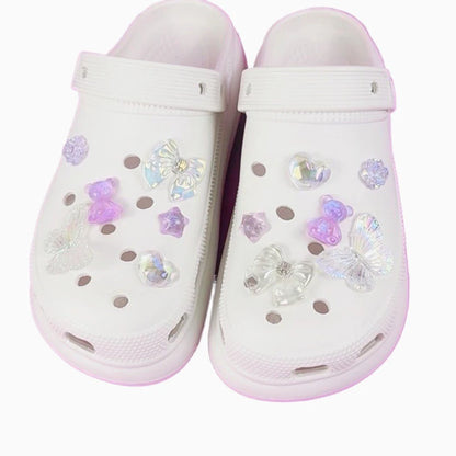12PCS Fashion Shoe Charms Set Accessories Hole Shoe Buckle Transparent Butterfly Bear Crystal Heart DIY 3D Shoes Decorations