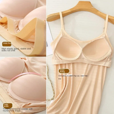 M-3XL For 35-85kg Modal Plus Size Camisole Tank Top With Fixed Cup Women's Chest Padded Outer Wear Bottoming Underwear Wear-Free - Smarsty