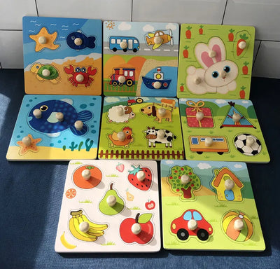 Baby Toys Montessori Wooden Puzzles Children Toys Hand Grab Board Animals Cognition Educational Learning Toys For Kids 1-3 Years by Smarsty