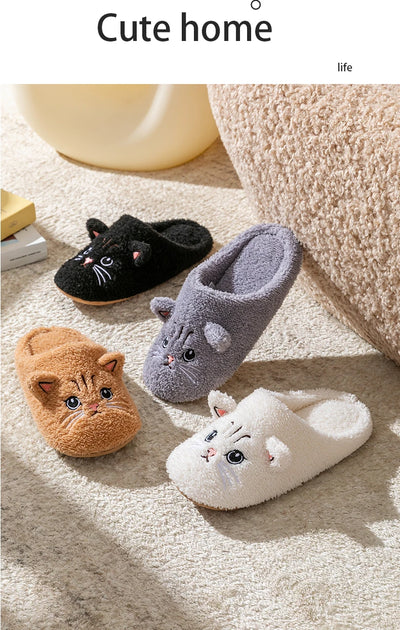 Women's Cartoon Cat Plush Slippers Cozy Winter Bedroom House Shoes with Non-Slip Soft Sole for Indoor Comfort Home Warm Shoes - Smarsty