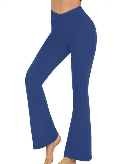Crossover Flare Leggings for WomenHigh Waist V Cross Bootcut Bell Bottoms Tummy Control Yoga Pants - Smarsty