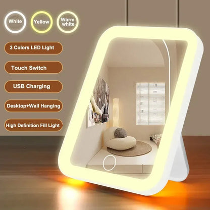 LED Smart Student Dormitory Desktop Fill Light Small Mirror, Makeup Mirror With Light,Girls Bedroom Dressing Table Mirro