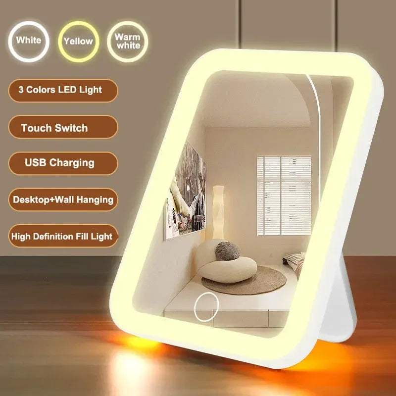 LED Smart Student Dormitory Desktop Fill Light Small Mirror, Makeup Mirror With Light,Girls Bedroom Dressing Table Mirro