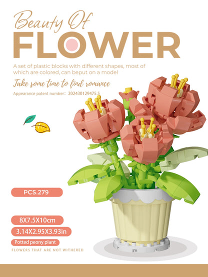 Building block flower simulation bouquet small particle assembly puzzle toy children's handmade DIY potted tabletop ornament - Smarsty