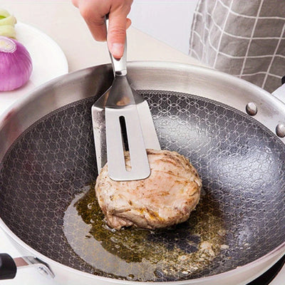 Professional Stainless Steel Food Turner&Tongs,Non-Slip Heat Resistant for Grilling Steak Fish,Multi-PurposeKitchen Flipper Tool - Smarsty