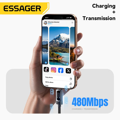 Essager Digital Dispaly USB C Cable For iPhone 17 16 15 Xiaomi Huawei 100W PD Fast Charging For Macbook iPad Type C to C Cable - Smarsty