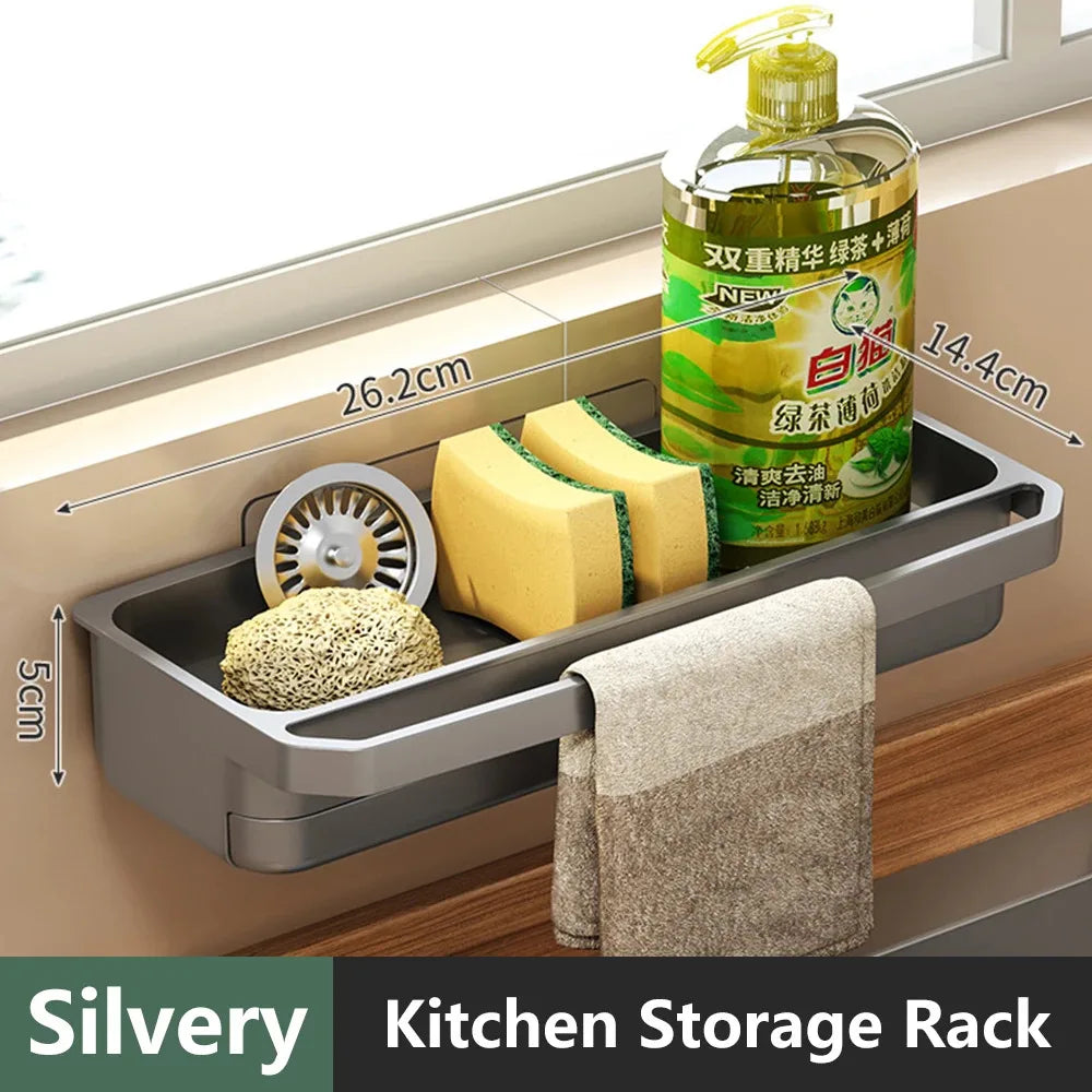 Kitchen Shelf Sponge Holder Sink Organizer Drain Rack Self-draining Dishcloth Faucet Storage Soap Drainer Kitchen Accessories