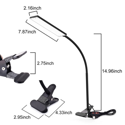5W LED Clip on Desk Lamp with 3 Modes 11 Brightness  2M Cable Dimmer 14 Levels Clamp Table Lamp