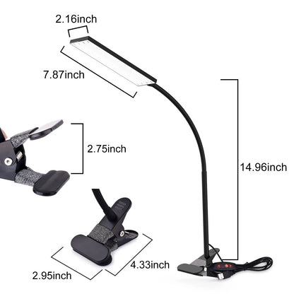 5W LED Clip on Desk Lamp with 3 Modes 11 Brightness  2M Cable Dimmer 14 Levels Clamp Table Lamp
