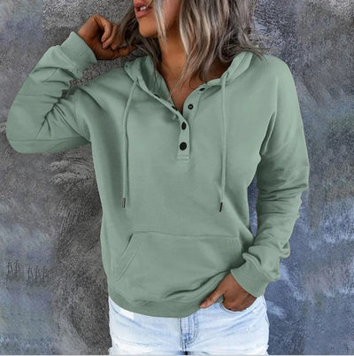 European and N Women's Long-sleeved Loose Casual Hooded Drawstring Pocket Hoodie - Smarsty