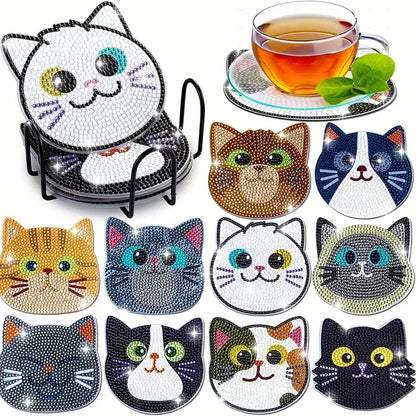 Diamond Painting Coasters Set with Cartoon Cat Design - Smarsty