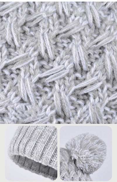 Winter Kids Hat Set Warm Beanie Scarf Gloves Pompom Fleece - Smarsty