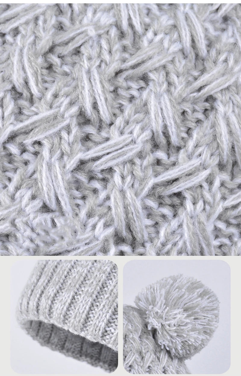 Winter Kids Hat Set Warm Beanie Scarf Gloves Pompom Fleece - Smarsty