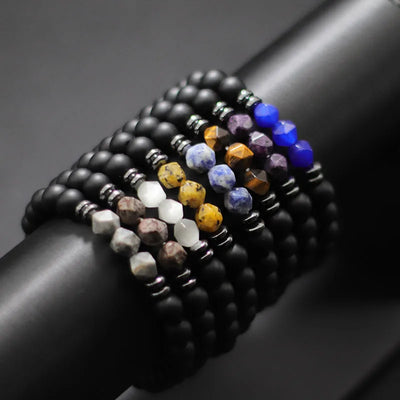 Mens Black Onyx and Tiger Eye Beaded Bracelet - Smarsty