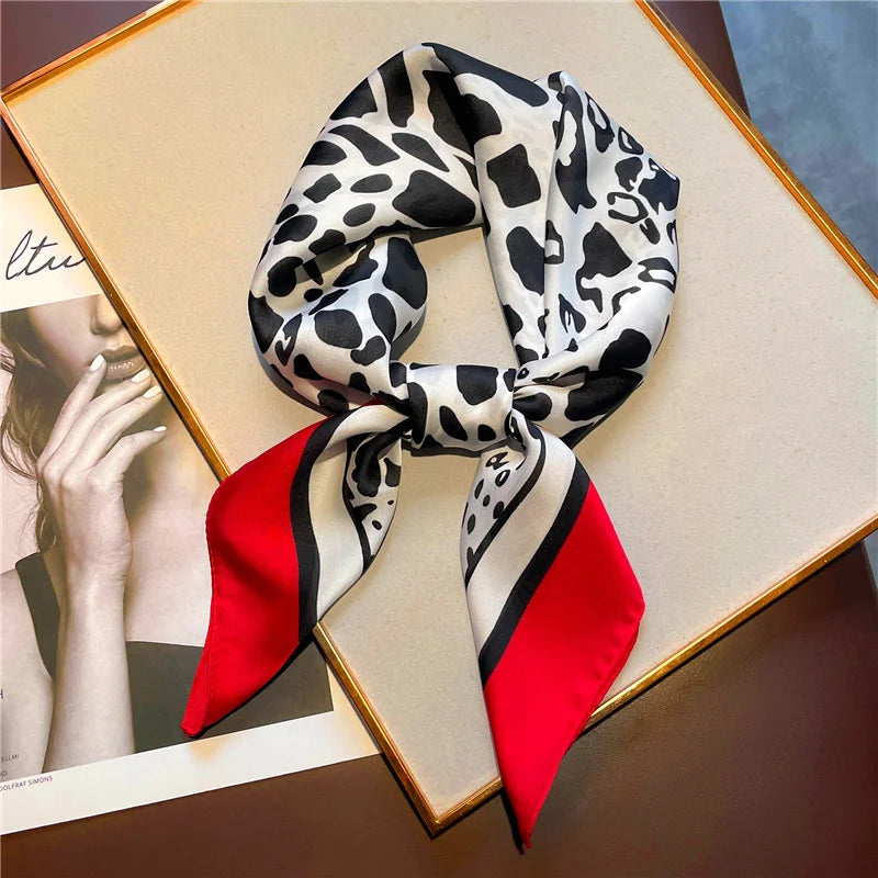 Luxury Leopard Print Silk Scarf for Women Spring Summer - Smarsty