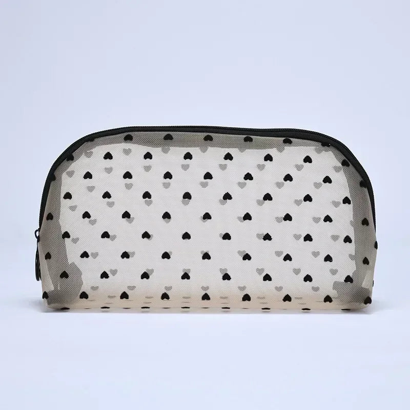 Heart Shaped Nylon Mesh Cosmetic Bag Zipper Organizer - Smarsty