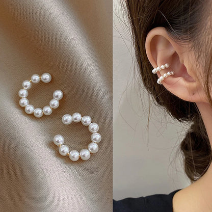 Korean Pearl Ear Cuff Clip Earrings Non Piercing Comfort - Smarsty