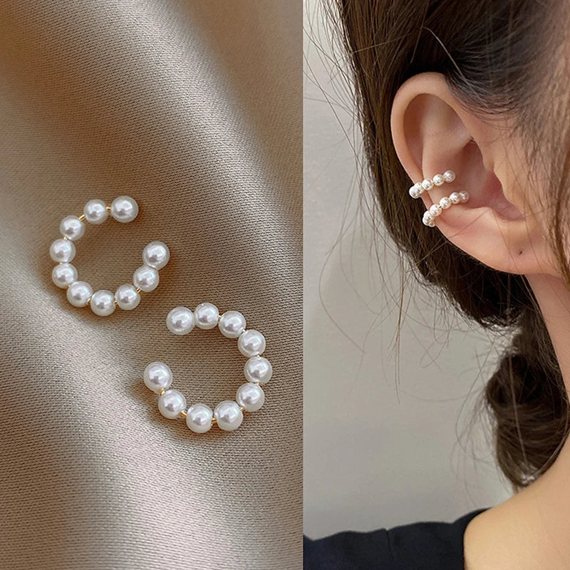 Korean Pearl Ear Cuff Clip Earrings Non Piercing Comfort - Smarsty