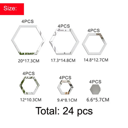 24pcs 3D Hexagonal Mirror Wall Stickers for Home Decor - Smarsty
