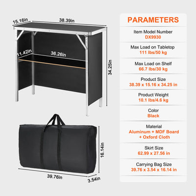 SucceBuy Folding Portable Bar Table Tradeshow Podium Table for Party Picnic Exhibition Include Carrying Case Storage Shelf Skirt - Smarsty