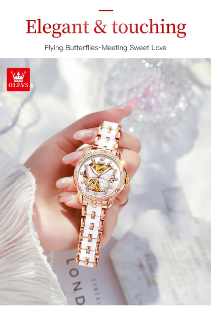 OLEVS Women's Luxury Waterproof Mechanical Watch with Butterfly Dial - Smarsty