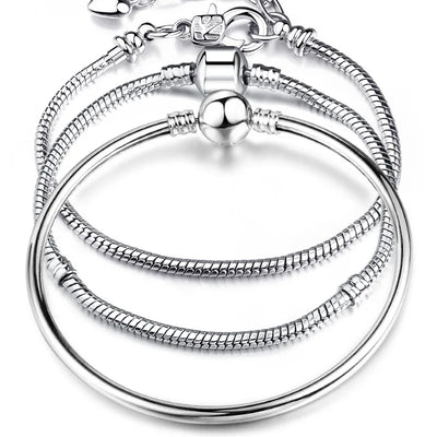 Sterling Silver Heart Moon Star Pendant Bracelet - Smarsty