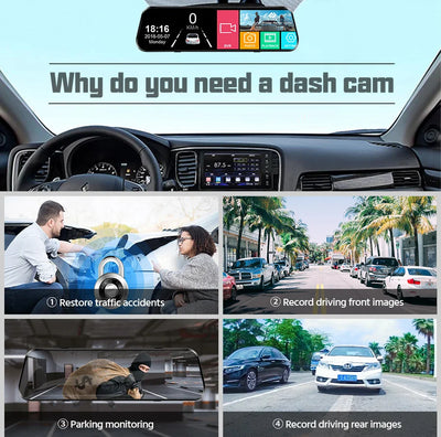 Dual 1080P Car DVR Touch Screen Rearview Night Vision - Smarsty