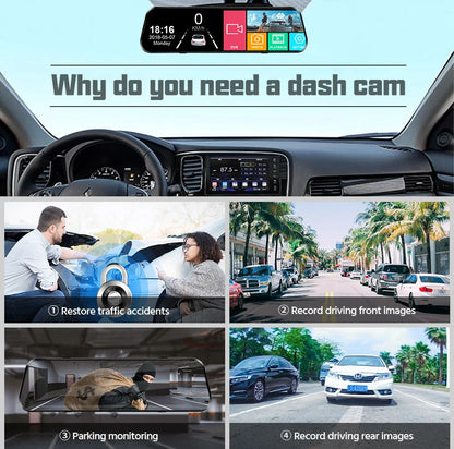 Dual 1080P Car DVR Touch Screen Rearview Night Vision - Smarsty