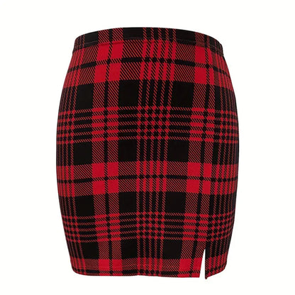 Plaid Skirt Sexy Micro Skirt Offiece Lady Red Green Elegant Pencil Mini Skirts Streetwear High Waist Lady Short Skirt for Women - Smarsty