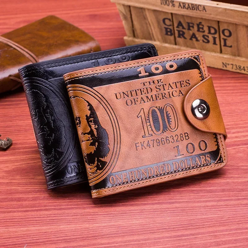 Fashion Wallets With 100 US Dollar Pattern Wallet Male Leather Photo Card Holder Large Capacity - Smarsty