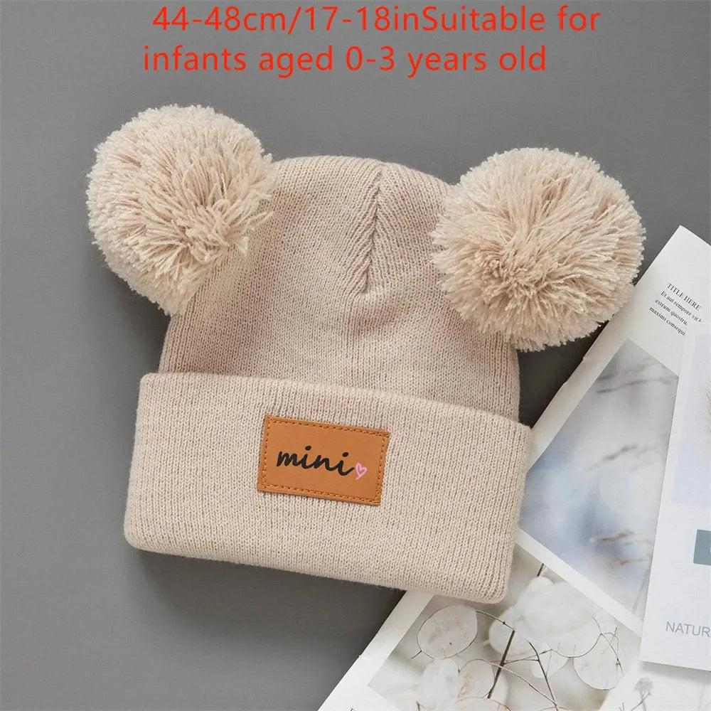 3pcs Breathable Stretchy Infant Knit Beanie with Heart Pompoms | Hand Washable, Mixed Colors