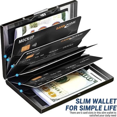 Antitheft ANTI Rfid Blocking ID Bank Credit Card Holder Wallets Men Slim Thin Aluminum Box Metal Mini Minimalist Cardholder Case - Smarsty