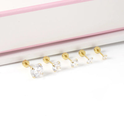 Stainless Steel CZ Stud Earrings Hypoallergenic Screw - Smarsty