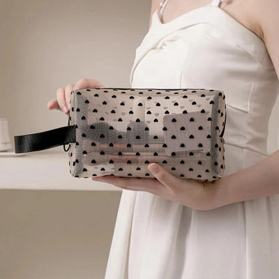 Mesh Heart Makeup Bags Waterproof Washable Organizer - Smarsty