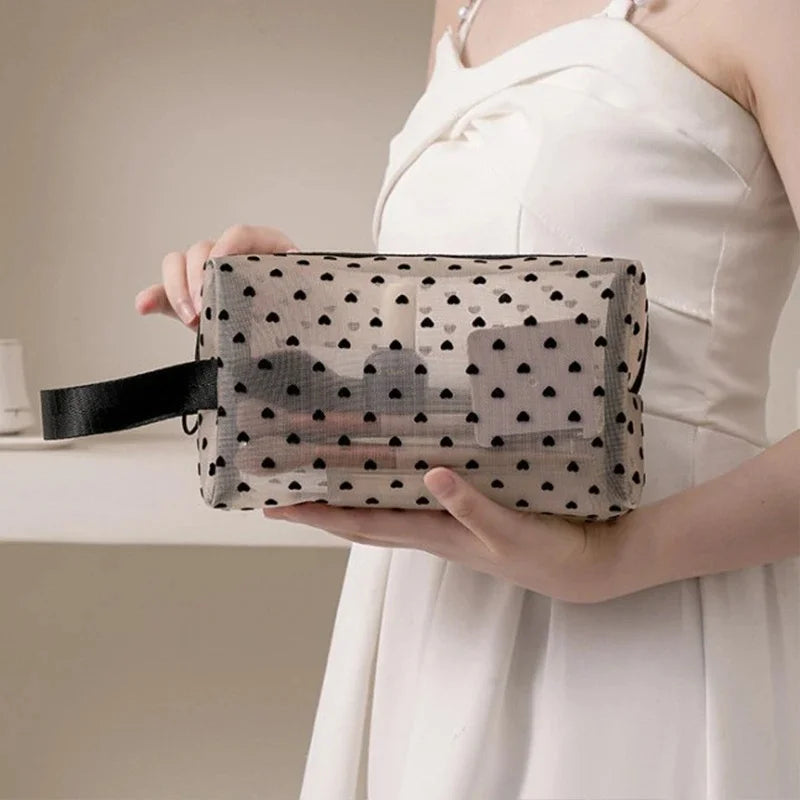 Mesh Heart Makeup Bags Waterproof Washable Organizer - Smarsty