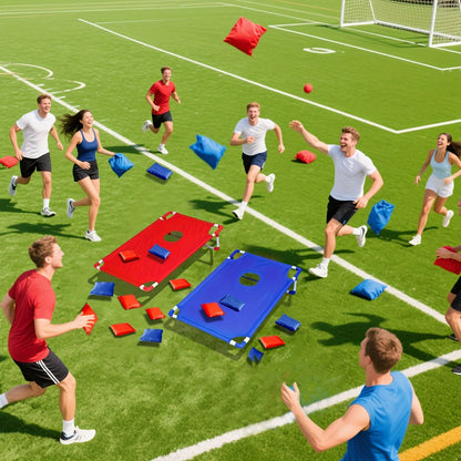 A Set of Red/Blue Portable Cornhole Game Set, Foldable and Durable, Summer Beach Bean Bag Toss Game, Suitable for Outdoor Parties, Camping, Beach and Backyard Entertainment - Perfect for Christmas, Easter, Thanksgiving and Gr
