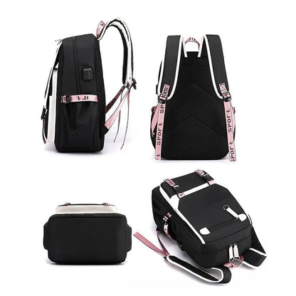 Unisex Canvas Laptop Backpack With USB Charge Patchwork - Smarsty