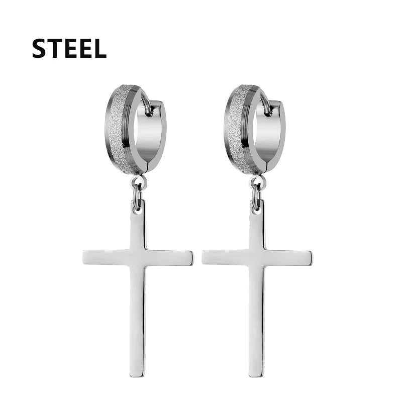 Stainless Steel Cross Dangle Earrings for Men and Women - Smarsty