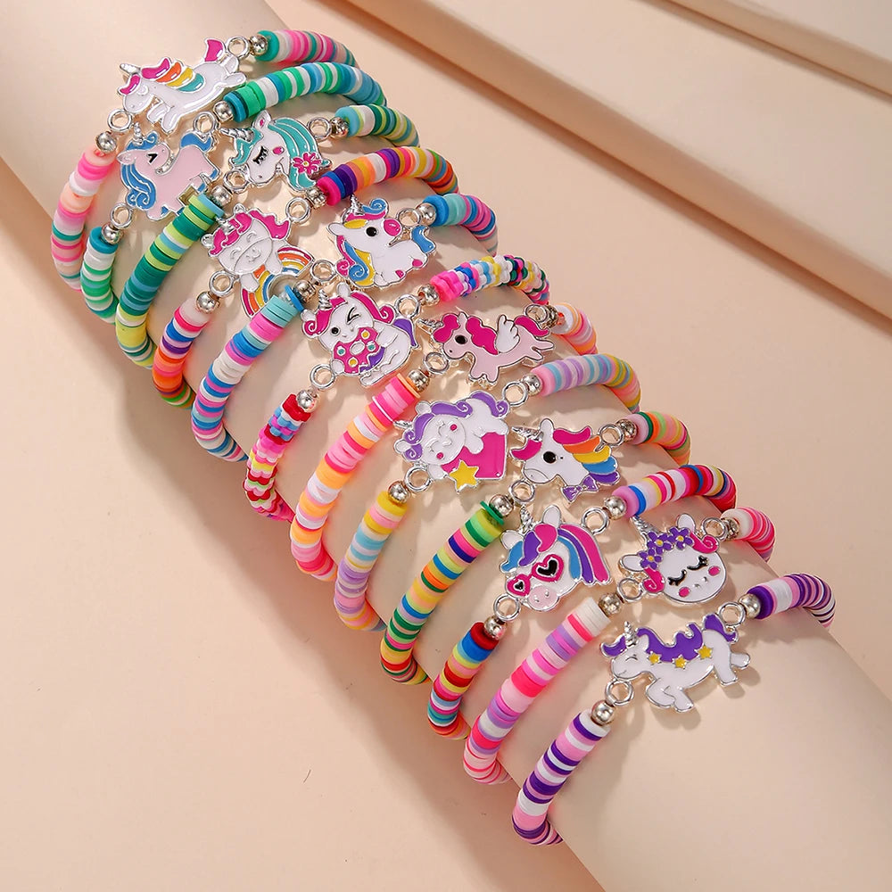 Unicorn Cat Flower Charm Beaded Bracelets Set - Smarsty
