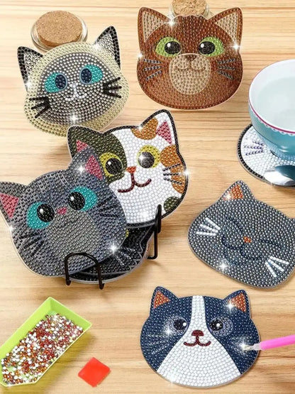 Diamond Painting Coasters Set with Cartoon Cat Design - Smarsty