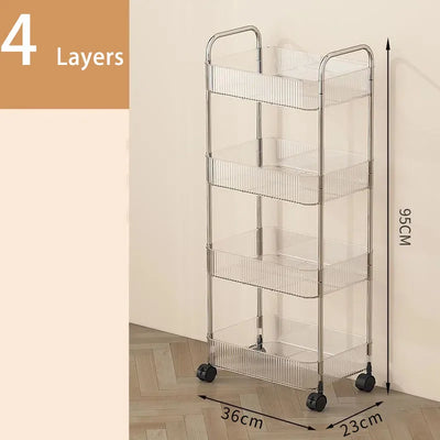 Mobile Shelf with Wheel Multi-Layers Storage Rack Home Trolley for Snacks Cosmetic Sundries Organizer 2/3/4 Tiers Rolling Cart by Smarsty