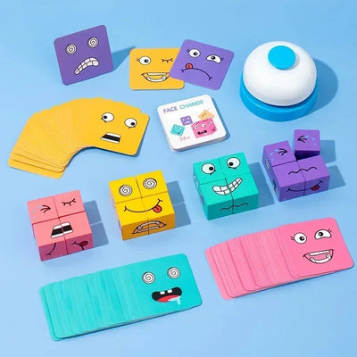 Cube Face Changing Building Blocks Board Game Wood Puzzle Montessori Expression Wooden Blocos for Children Battle Table Game by Smarsty