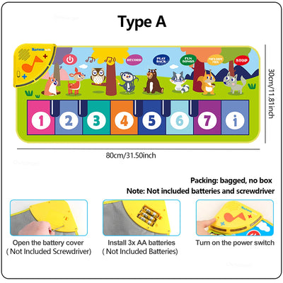 Piano Mat for Kids Kids Toddlers Floor Keyboard Dance Mat Baby Fitness Play Animal Music Blanket Instrument Toys Girl Boy Gift