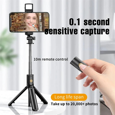 Selfie Stick Wireless Tripod Stand with Light Bluetooth Remote Extendable Tripod for iPhone Mobile Phone Tiktok Live Streaming - Smarsty